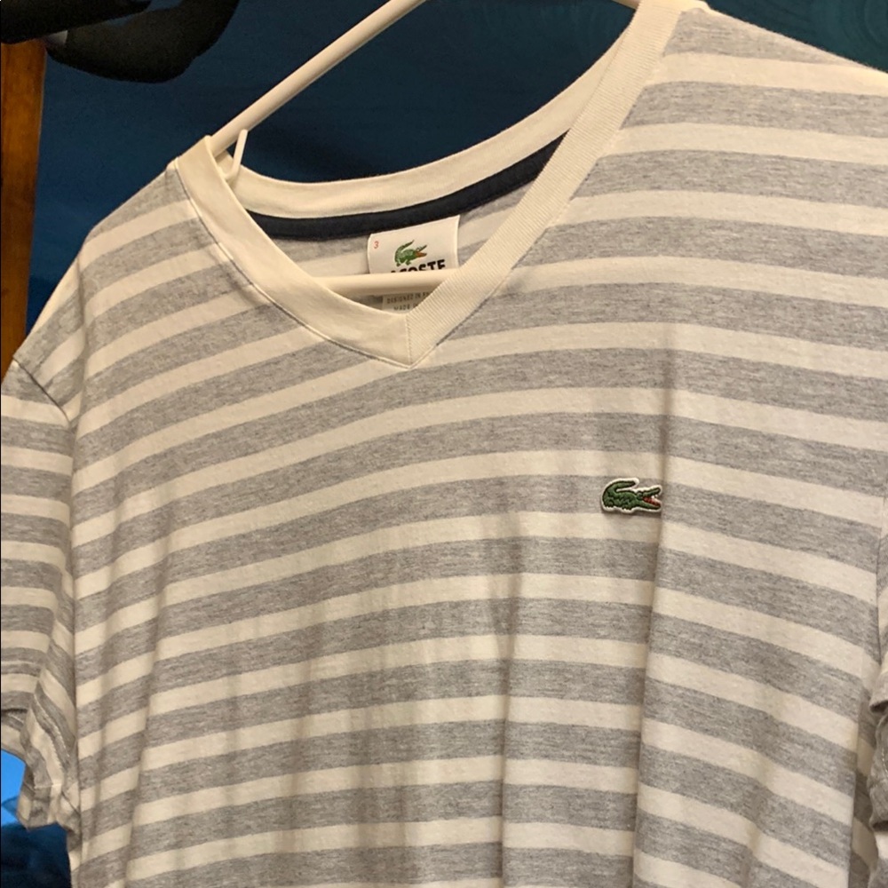 Lacoste Light Gray and White Striped Tee